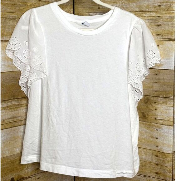 OLD NAVY EYELET CASUAL OVERSIZED CHIC COTTON WESTERN BASIC EVERYDAY WEAR BLOUSE - Picture 2 of 3